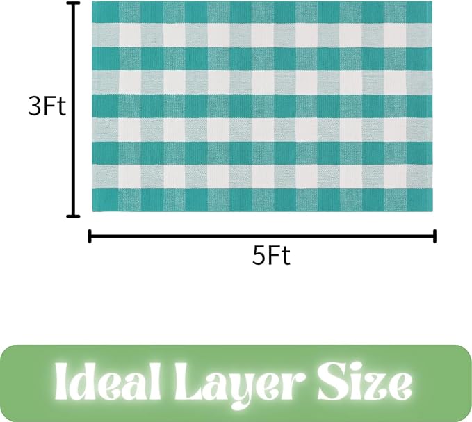 Ckorzen Green and White Plaid Rug, 28" x 43" Spring Outdoor Front Porch Door Decor Mat, Washable Cotton Woven Farmhouse Area Rug for Layered Door Mats Carpet, Entryway, Easter Décor