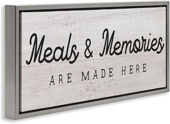 Meals and Memories Kitchen Sign, 13 x 30 Inch Canvas in Floater Frame | Stupell Industries · By Lil' Rue · Ready to hang · Rustic charm for kitchen or dining room · Made in USA