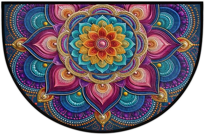 Boho Half Round Door Mat Semi Moon Rug Fireplace Carpet Area Rugs | Color Symmetrical Non Slip Absorbent Half Circle Mat Carpet for Indoor Outdoor Patio Kitchen Bathroom Entryway Home Decor