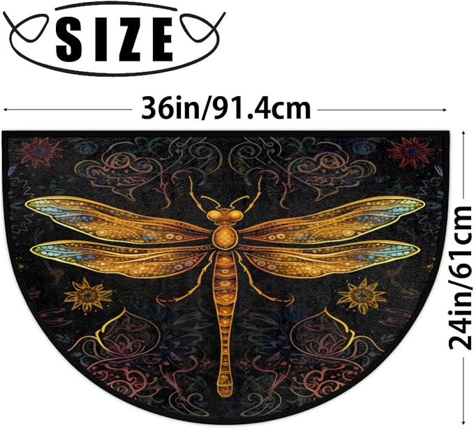 Boho Dragonfly Half Round Door Mat Welcome Entrance Mat Bath Bathroom Rug | Boho Dragonfly Welcome Entrance Mat Anti-Slip Half Moon Bath Mat Semi Circle Rug Indoor Outdoor Kitchen Rug