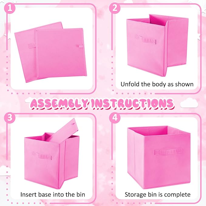 Yinder 12 Pcs Cube Storage Bin Pink 10.5''x10.5''x11'' Storage Bins for Playroom Decor Colorful Bins for Kids Foldable Baskets for Nursery Organizer Boxes Fabric Boxes