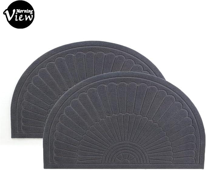 Morning View Doormat - Half Circle, Gray, Set of 2 - Low Profile Door Mat - Indoor Outdoor Rug - Absorbent, Dirt Trapper, Non Slip