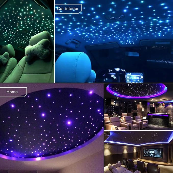AZIMOM Dual Port 20W Twinkle Starlight Headliner Kits 600pcs 0.03in 9.8ft Fiber Strands Dual Head Fiber Optic Light RGBW Sound Remote Control Light Source Home Ceiling Indoor Car Roof Decor