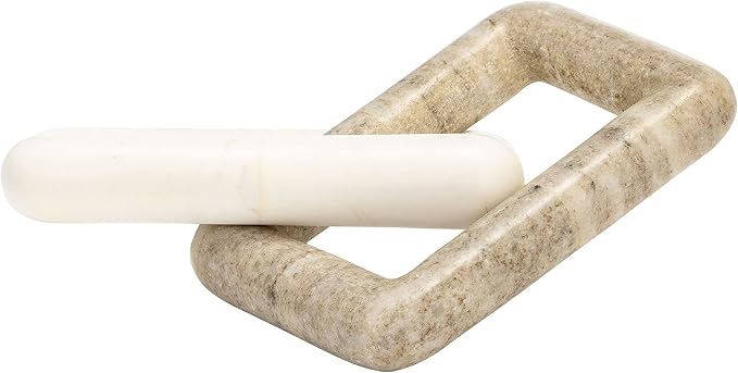 Rectangular Link Stone Marble Sculpture Figurine for Home and Bathroom - Decorative Object for Office and Room Decor - Display Ornament for Living Room, Shelf and Coffee Table Accent - 2", White