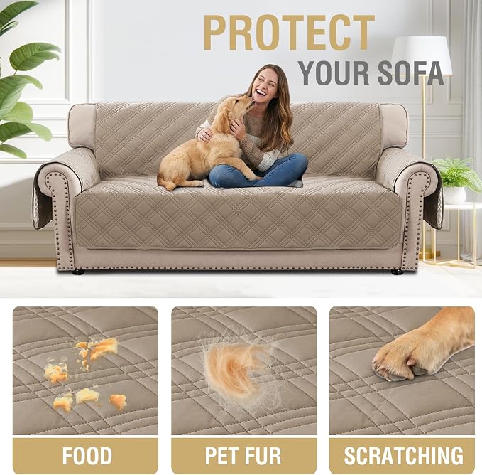 H.VERSAILTEX Sofa Covers Waterproof and Washable Modern Sofa Covers Stay in Place with Elastic Straps Thick and Soft Cat Couch Protector (Sofa, Taupe/Beige)