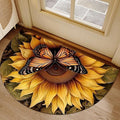 Fchen art Bright Sunflower Butterfly Half Round Door Mat – Non Slip Washable Semi Circle Area Rug, Summer Floral Indoor/Outdoor Entrance Doormat for Entryway Kitchen Bathroom, 32x47 Inches