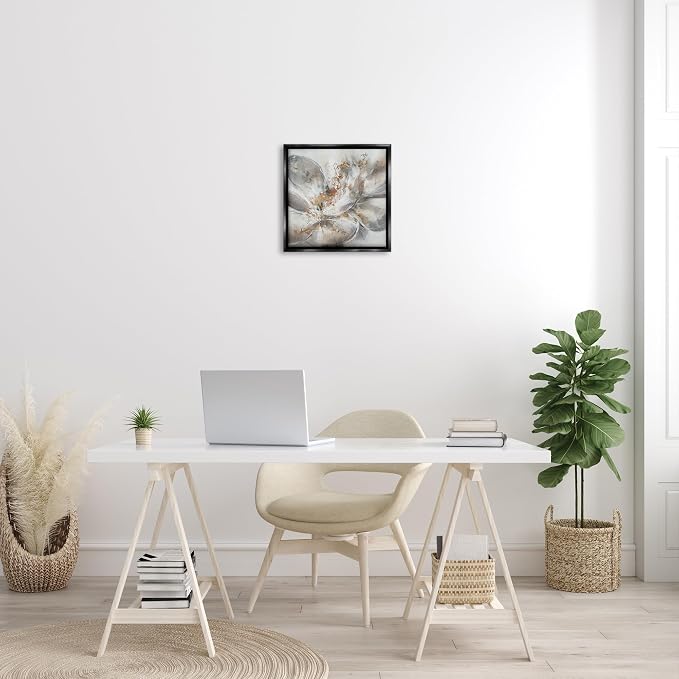 'Abstract Flower Bloom Painting'| Floating Frame Canvas Art | Stupell Industries | Black, 18 x 18 Inches, Easy to Hang and Sturdy, Made in USA, by K. Nari