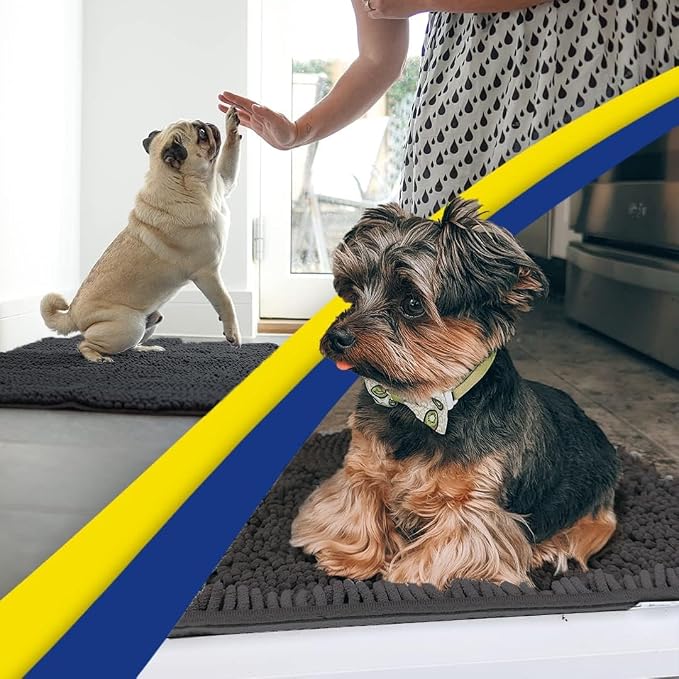 Muddy Mat® | Super Water Absorbent Door Mat Indoor, Microfiber Quick Dry Chenille Entryway Rug, Slip Resistant Front Door Mat, Indoor Mats for Entryway, Machine Washable Pet Rug, Charcoal 36" x 46"