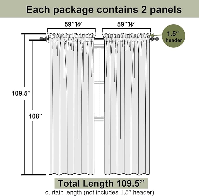 Lecloud Blush Pink Sheer Curtains 108 Inches Long 2 Pcs, Dual Rod Pocket Home - Image 3