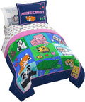 Minecraft Full Size Comforter Set 7 Piece Kids Bedding for Girls, Multi | Bed in a Bag, Comforter Sheets Shams Pillowcases, Official Brand, Soft Microfiber, Machine Washable, Girls Gift