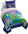 Minecraft Twin Comforter Set 5 Piece Soft Kids Bedding for Girls, Multi | Bed in a Bag, Comforter Sheets Sham Pillowcase, Official Brand, Soft Microfiber, Machine Washable, Easy Care, Girls Gift
