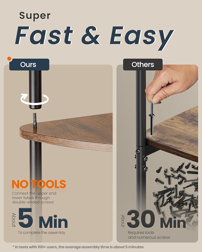 SONGMICS HOME Superfast Toolless Assembly, Corner Shelf Stand, 3-Tier Corner Standing Shelf, Living Room, Bedroom, Kitchen, 15 x 10.6 x 27.8 Inches, Rustic Brown ULBC620K01