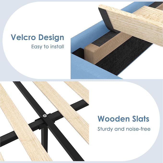 VECELO Full Size Platform Bed Frame with Height Adjustable Upholstered Headboard, Modern Mattress Foundation,Strong Wood Slat Support, No Box Spring Needed, Easy Assembly,Light Blue