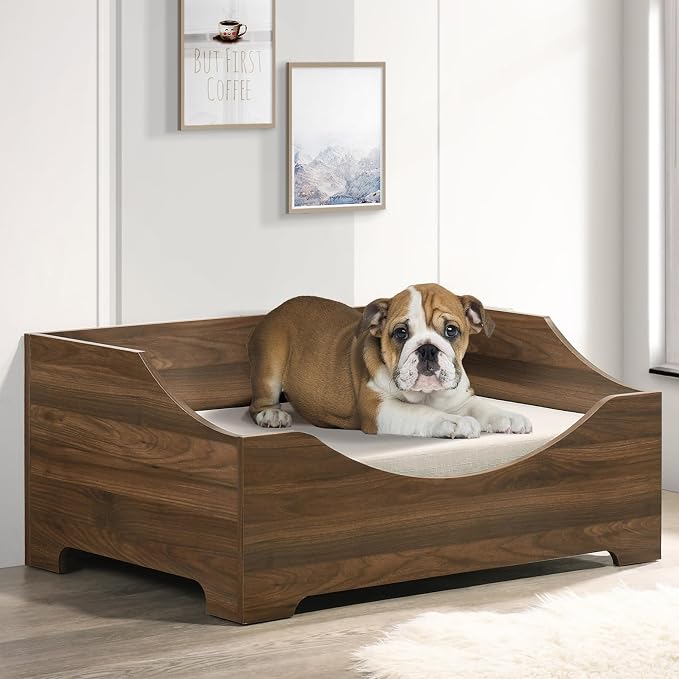 Elevated Dog Bed Frame for Medium Dogs,Wooden Dog Bed with Mattress, 36" Wide Mid-Century Modern Pet Sofa Bed for Small Space,Easy Assembly