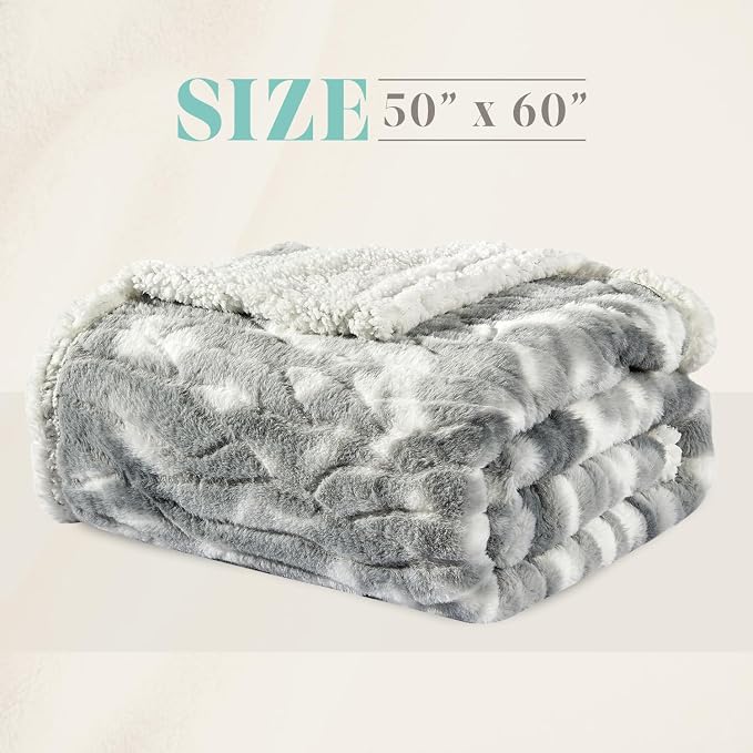 Elegant Comfort Throw Blanket, Reversible Sherpa Flannel, Ultra-Soft, Fuzzy, Cozy and Plush- All Season Lightweight Decorative Throw, 50 x 60 inches, Alaska Sherpa Throw, Gray