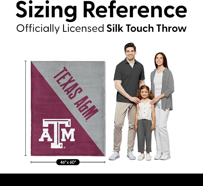 Northwest NCAA Silk Touch Throw Blanket, Ultra Soft Plush Polyester, Lightweight Warm Decorative Fan Gift, 46 x 60 in