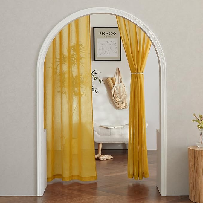 NICETOWN Semi Sheer Gold Curtains 96 inches Long, Grommet Linen Weave Vintage - Image 7