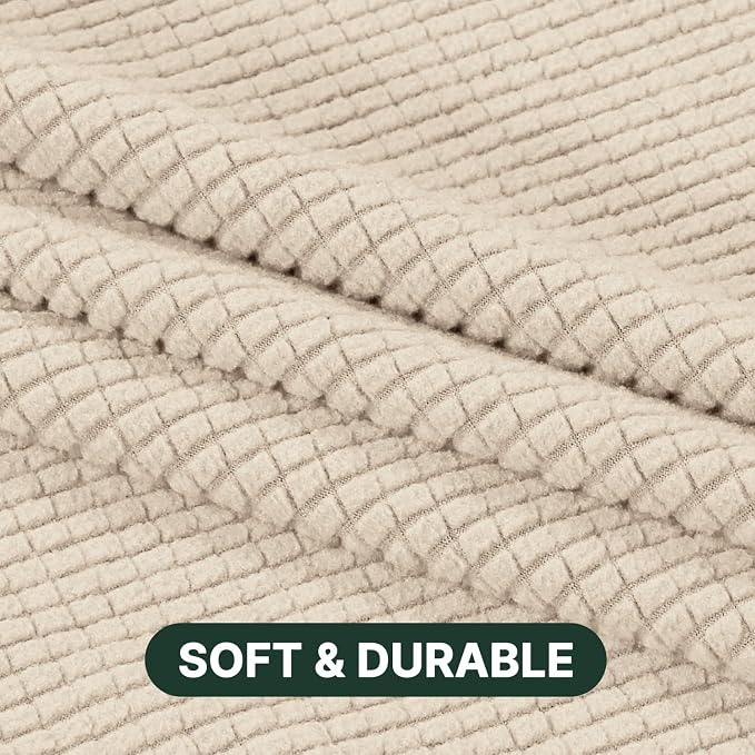 H.VERSAILTEX Stretch 2 Piece T Cushion Sofa Slipcovers Individually Sofa Cushion Covers for 2 Cushion Couch Sofa Seat Cushion Covers with Elastic Bands Featuring Thicker Jacquard Fabric, Natural