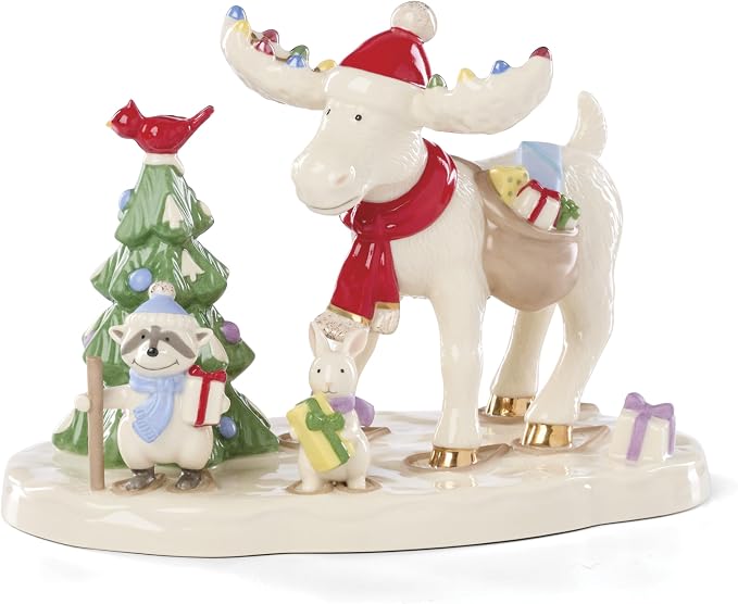 Lenox 897676 Marcel The Moose Delivering Gifts Figurine, Christmas Decorations, Indoor Decor