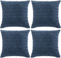 Fancy Homi 4 Packs Dusty Blue Decorative Throw Pillow Covers 14x14 Inch for Living Room Couch Bed Sofa, Rustic Farmhouse Boho Home Decor, Soft Plush Striped Corduroy Square Cushion Case 35x35 cm
