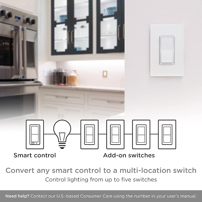 Enbrighten Z-Wave Add-On Switch, Paddle, White & Light Almond, 1 Pack | Not for Standalone Use, Pair with other Enbrighten Z-Wave Switches for 3-Way Setup, Interchangeable Paddles