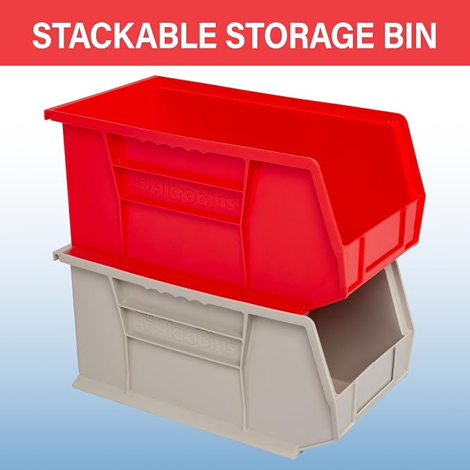 Akro-Mils 30240 AkroBins Plastic Storage Bins, 15"x8"x7", Stone, 12-Pack | Space-Saving Stackable Bins for Garage, Pantry, Craft Organization