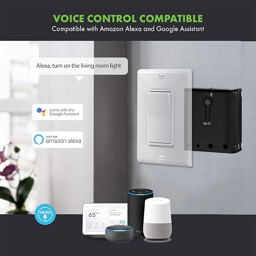 TOPGREENER Wi-Fi Single Relay Module, 120-240VAC, 10A, Smart Switch | Hidden Smart Switch for Fans, Lights and Outlets; 2.4GHz Wi-Fi, Alexa and Google Assistant, Neutral Required, TGWFRSM1