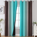 Estelar Textiler Full Room Darkening Gradient Blackout Curtains 96 Inch Length 2 Panels Set, Ombre Teal and Brown Thermal Insulated Full Light Blocking Grommet Blackout Drapes for Bedroom, 52Wx96L