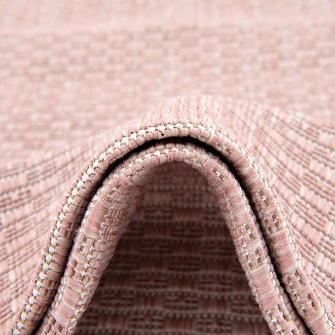 Unique Loom Collection Casual Transitional Solid Heathered Indoor/Outdoor Flatweave Area Rug (7' 10" Square, Whisper Pink/Ivory)
