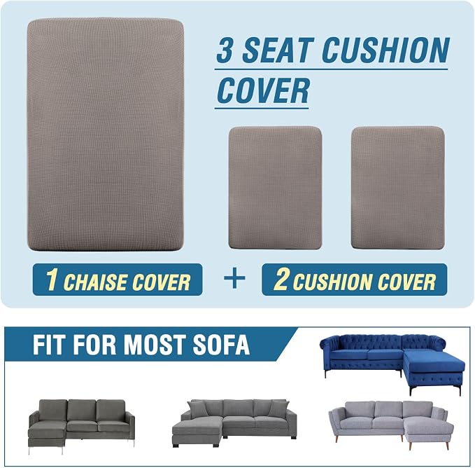 H.VERSAILTEX Sectional Couch Covers 3 Pieces Sofa Seat Cushion Covers L Shape Separate Cushion Couch Chaise Cover for Both Left/Right Sectional Couch (Seat Only: 1 Chaise + 2 Sofa, Taupe)
