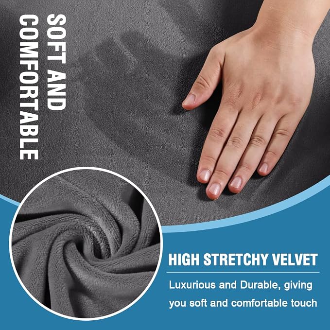 H.VERSAILTEX Sofa Cover 2 Piece T Cushion Armchair Slipcovers Thick Velvet Couch Cover Furniture Protector Stretch T Cushion Sofa Covers for 1 Cushion Couch with 1 Individual T Cushion Covers, Grey