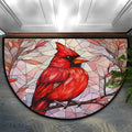 Half Round Door Mat Indoor,Cardinal Bird Glass Painting Non-Slip Entrance Welcome Mats for Bedroom Semi Circle Bathroom Floor Rugs House Entry Way Area Heavy Duty Doormat for Living Room 36x24 In