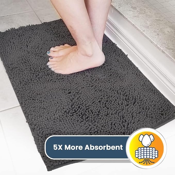 Muddy Mat® | Super Water Absorbent Door Mat Indoor, Microfiber Quick Dry Chenille Entryway Rug, Slip Resistant Front Door Mat, Indoor Mats for Entryway, Machine Washable Pet Rug, Charcoal 30" x 48"