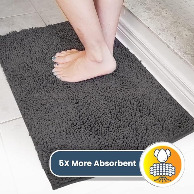 Muddy Mat® | Super Water Absorbent Door Mat Indoor, Microfiber Quick Dry Chenille Entryway Rug, Slip Resistant Front Door Mat, Indoor Mats for Entryway, Machine Washable Pet Rug, Charcoal 36" x 46"