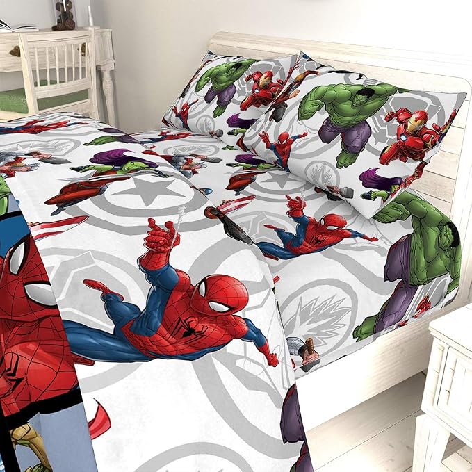 Jay Franco Kids Sheet Set with Fitted, Flat Sheets & Pillow Cover - Ultra-Soft Bedding with Pillowcase for Room Decor, Multi - Avengers, 3 Piece Twin