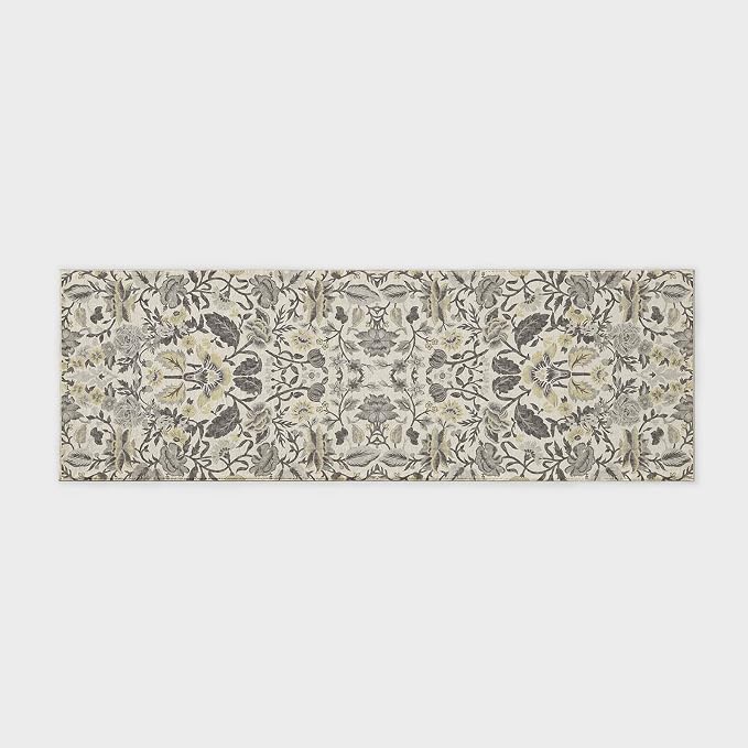 EVERGRACE Hallyway Area Runner Rugs 2x6, Boho Floral Faux Wool Indoor Outdoor Rugs, Washable Rugs for Bedroom Bathroom Living Room Kitchen, Low Pile Floor Mat Carpet for Home Decor, Gray
