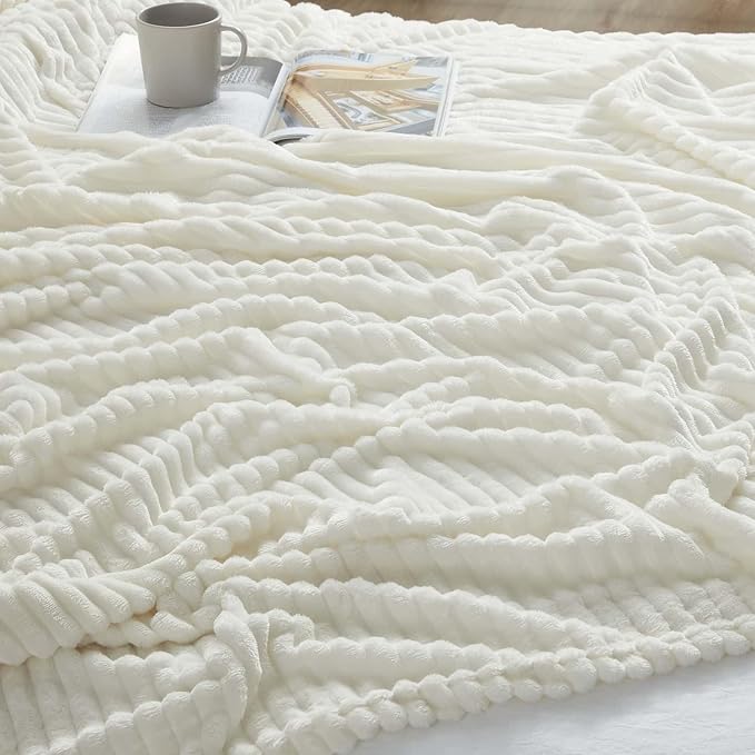 Nestl White Throw Blanket for Couch - Cozy Warm Fuzzy Blankets for Women, Set of 2 Small Fleece Throws for Girls - Off White, 50 x 60 Inches