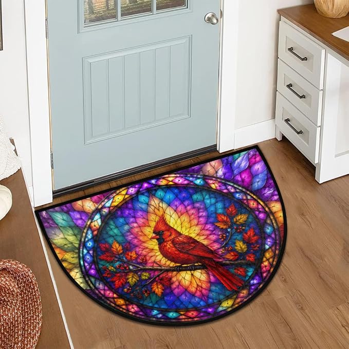 Cardinal Half Round Door Mat Welcome Entrance Mat Bath Bathroom Rug A4 | Cardinal Glass Painting Welcome Entrance Mat Anti-Slip Half Moon Bath Mat Semi Circle Rug Indoor Outdoor Kitchen Rug