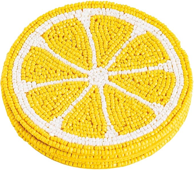 Mud Pie Yellow Lemon Beaded Fruit Coaster