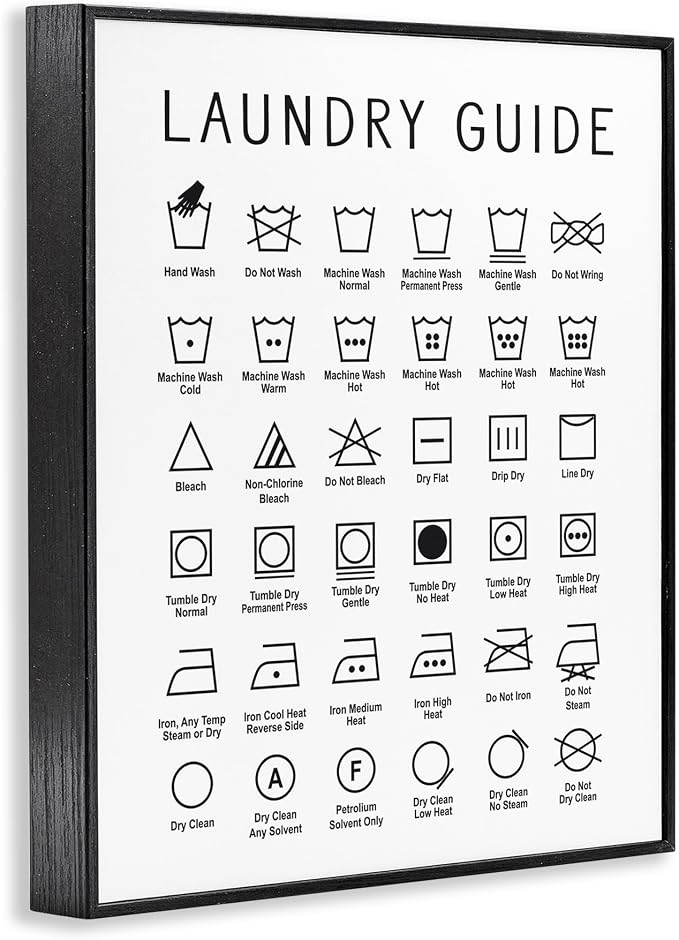 'Minimal Laundry Guide Chart'| Framed Giclee Art | Stupell Industries | Black, 24 x 30 Inches, Easy to Hang and Sturdy, Made in USA, by Lettered and Lined