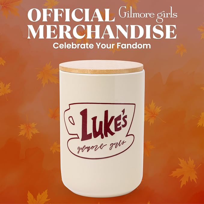 Silver Buffalo Gilmore Girls Wax Resist, Ceramic Cookie Jar, Bamboo Lid | Luke's Cafe Logo, 5 x 5 x 6.5 Inches