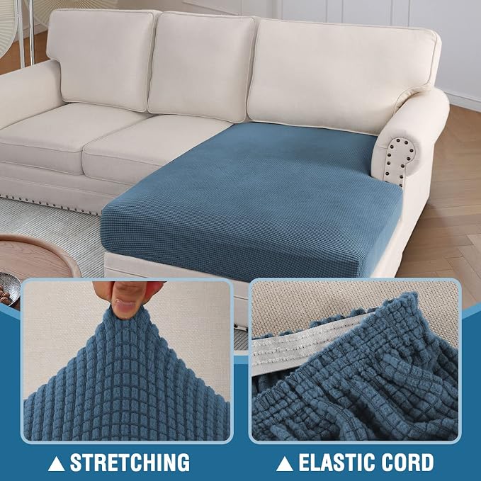 H.VERSAILTEX Sectional Couch Covers 1 Piece Chaise Slipcover L Shape Separate Cushion Couch Cover for Both Left/Right Sectional Couch (Seat Only: 1 Chaises, Dusty Blue)