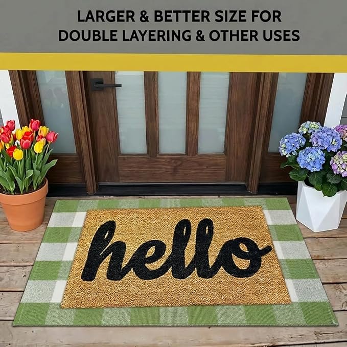 Buffalo Plaid Outdoor Rug 27.5" x 43" Grass Green and White Checkered Area Rug Washable Doormats Indoor Outdoor Rugs for Layered Front Door Mats, Porch, Entryway, Kitchen, Farmhouse