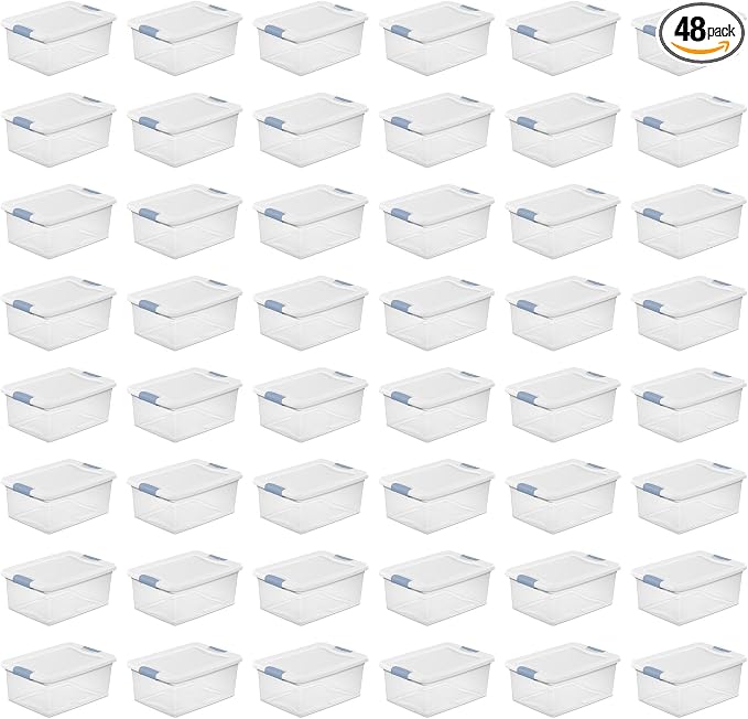 Sterilite Latching Box with Lids for Home and Office, 15 Quart, 48-Pack | Heavy-Duty and Stackable Plastic Containers with Latches for Closet, Cabinet, Bedroom, Bathroom and Dorm Room Organization
