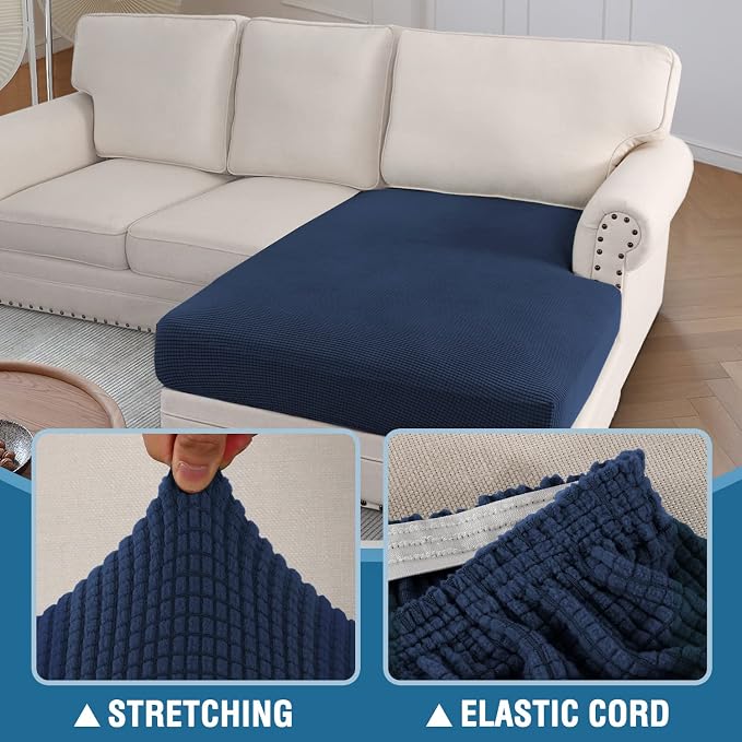 H.VERSAILTEX Sectional Couch Covers 1 Piece Chaise Slipcover L Shape Separate Cushion Couch Cover for Both Left/Right Sectional Couch (Seat Only: 1 Chaises, Navy)