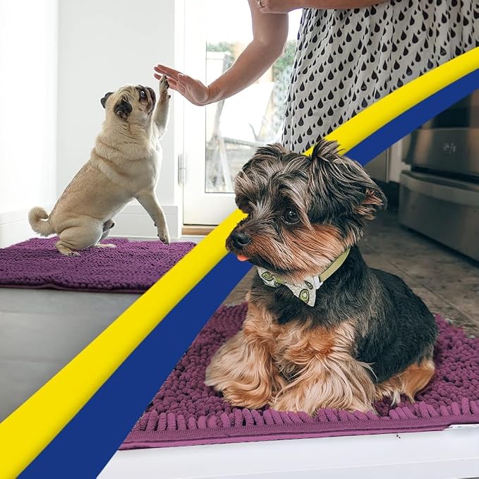 Muddy Mat® | Super Water Absorbent Door Mat Indoor, Microfiber Quick Dry Chenille Entryway Rug,Slip Resistant Front Door Mat,Indoor Mats for Entryway,Machine Washable Pet Rug, Dark Purple 26" x 42"