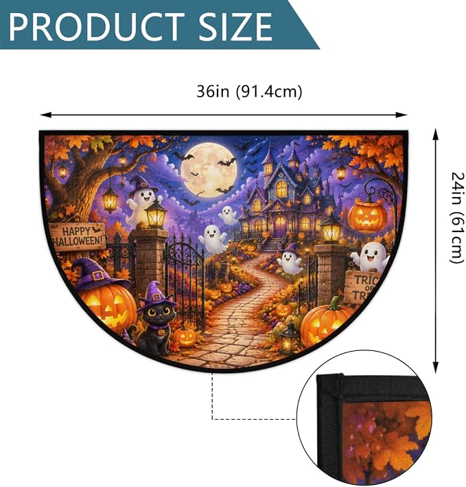 Halloween Half Round Door Mat Welcome Entrance Mat Bath Bathroom Rug B2 | Halloween Ghosts Welcome Entrance Mat Anti-Slip Half Moon Bath Mat Semi Circle Rug Indoor Outdoor Kitchen Rug