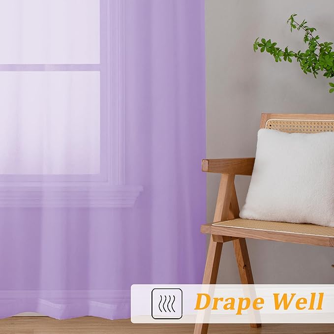 Gwine Lilac Sheer Curtains for Bedroom 54 inches Long 2 Panels, Light Filtering - Image 6