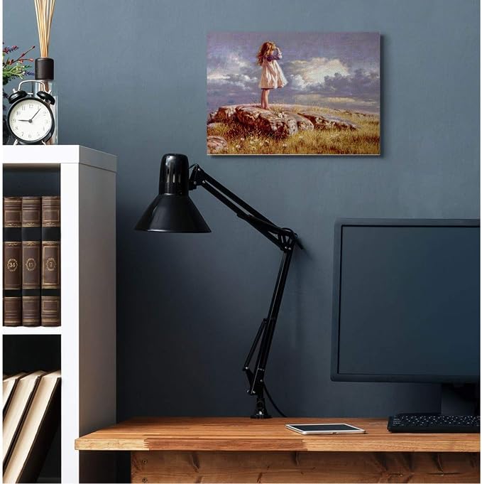 Stupell Industries Girl Gazing on Rock Sunset, 16 x 20 Inch Canvas Wall Art | Stupell Industries | 20 x 16 Inches, Easy to Hang and Sturdy, Made in USA, by Jim Daly