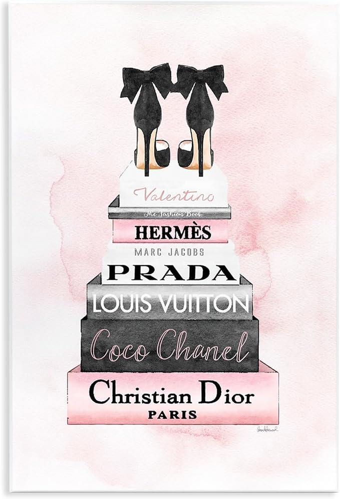 Black Heels Bookstack Glam, 13 x 19 Inch Mounted Print on Wall Plaque | Stupell Industries · By Amanda Greenwood · Ready to hang · Fashion forward gift · Made in USA